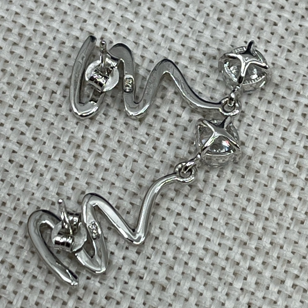 Unique Diamonique Sterling Silver 925 Earrings – 1" Length, 4.6g - Picture 11 of 17
